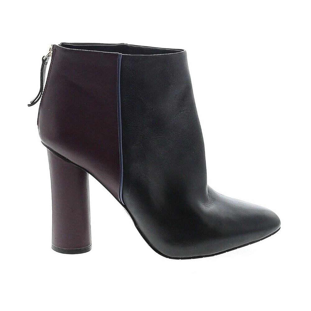 Cabi Bisset Ankle Boots Block Heel Booties Leather Heels Black Purple/Burg Sz 10